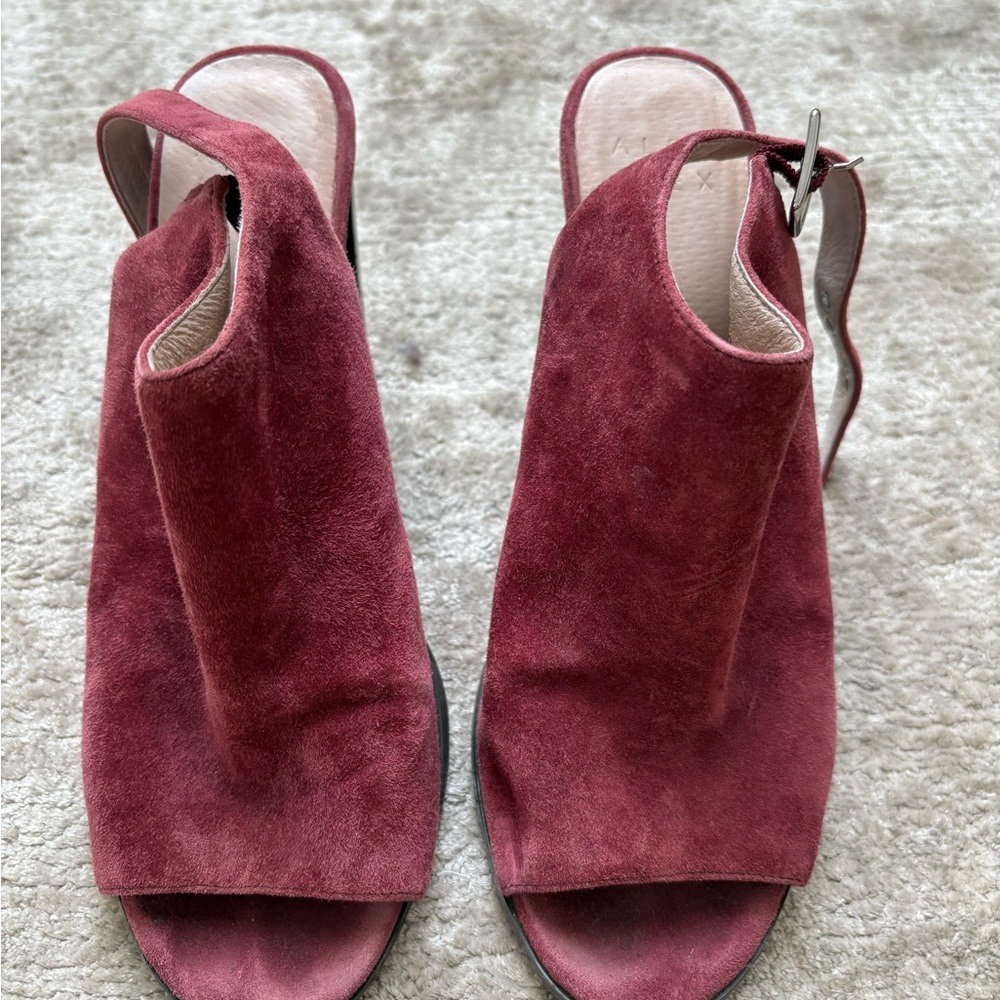 Alex and Ani Burgundy Suede Mules
